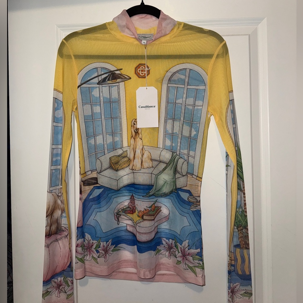Casablanca Yellow Scenic Mesh Long Sleeve Top